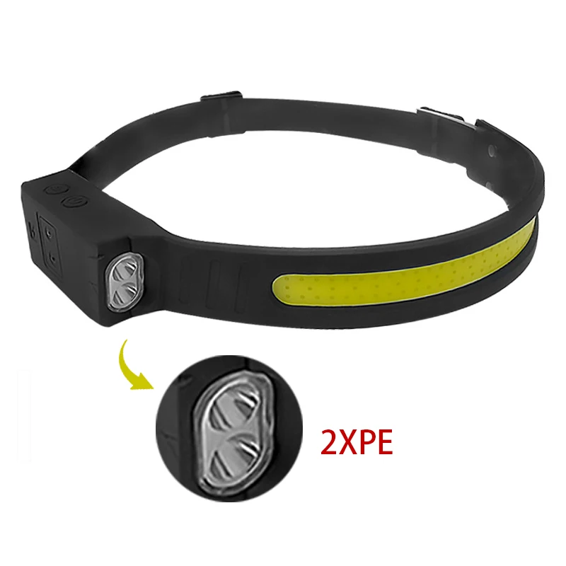 Source XPE Side Light COB LED Induction Silicone USB Charging Headlight  Torch Work Light Bar Head Band High Power Mining Headlamp on