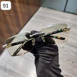 High Quality Custom Rectangle Sunglasses Anti-Reflective Glass VVS Clarity D Color Moissanite Diamond Green Shade Luxury Hip Hop