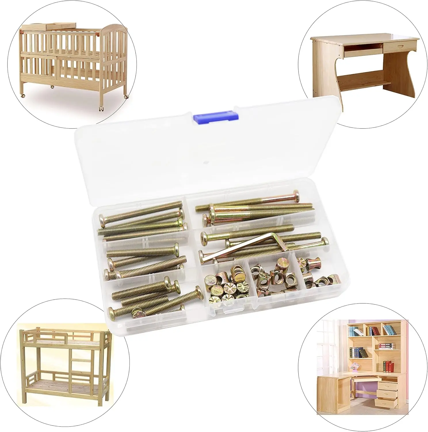 Hardware Replacement Kit Baby Bed Frame Bolts Barrel Nuts Wooden Dowel Pins Hex Drive Socket Cap Screws Kit for Beds Chairs