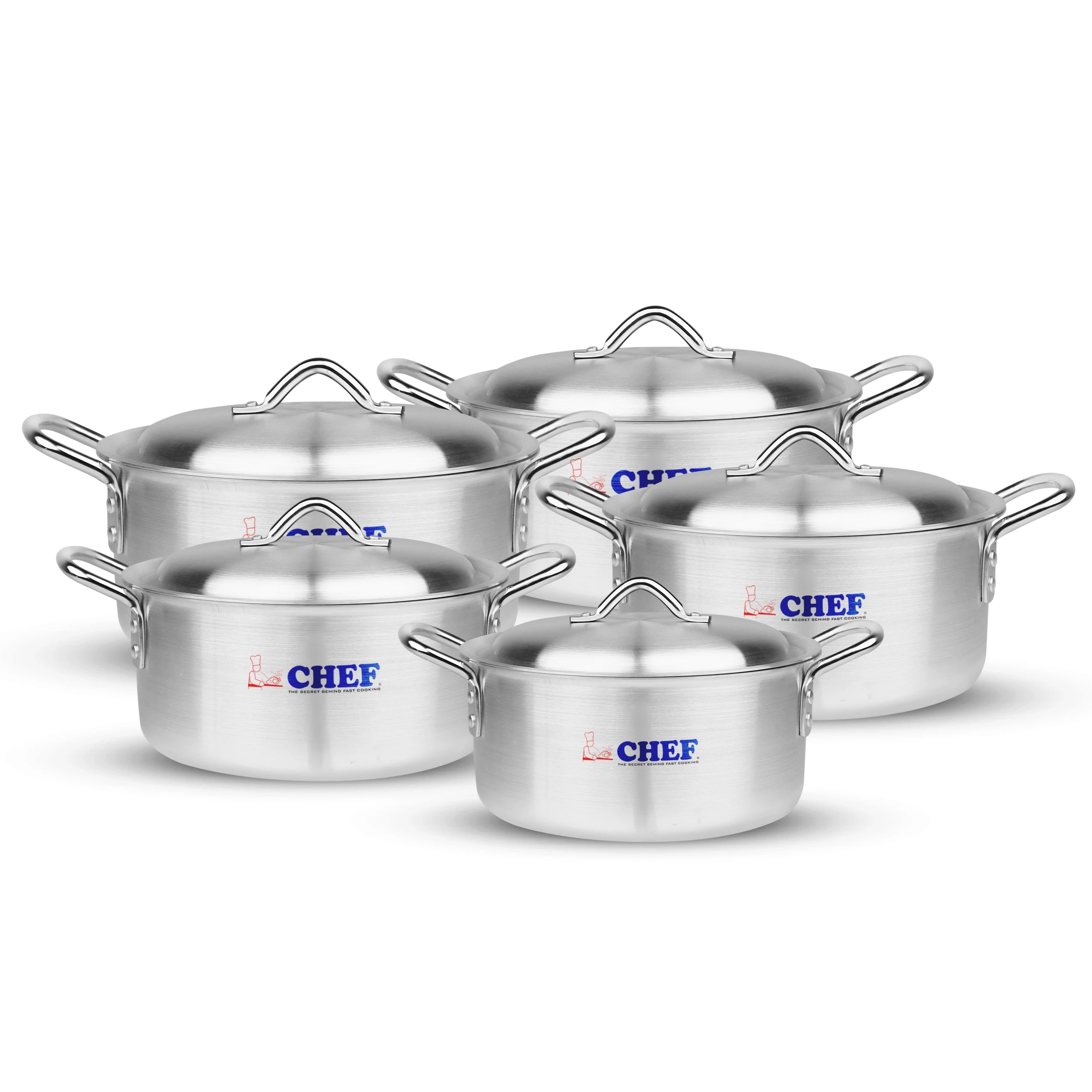 Chef 5 Pcs Cookware Set In 1826 Sand Polished Aluminium Polished Deep