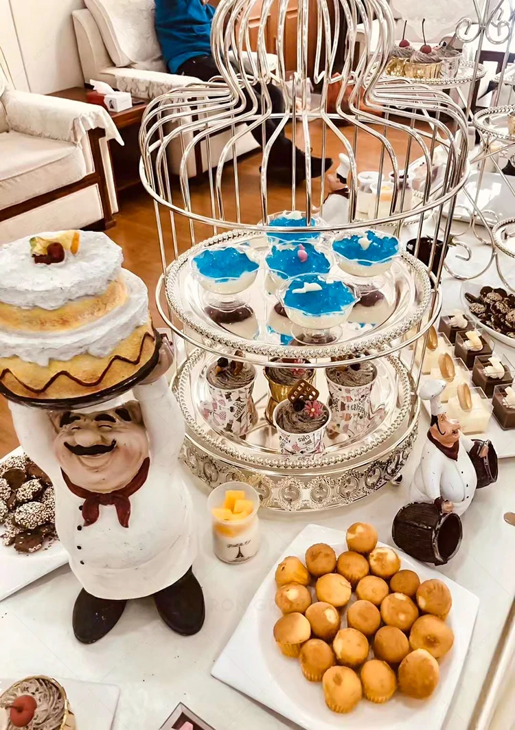 new arrival birdcage metal frame party decoration cake stand wedding dessert snack tray stand high end silver cake stand