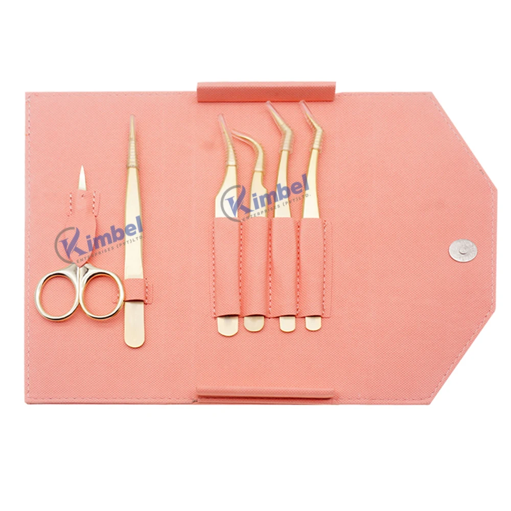 Straight And Curved Pink Eyelash Extension Tweezers Top Trending Lash Tweezers With Case