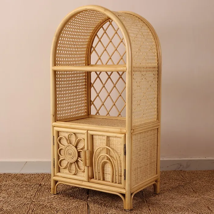 Handmade Rattan With Weave Cane bing 3shelf,Bookshelf For