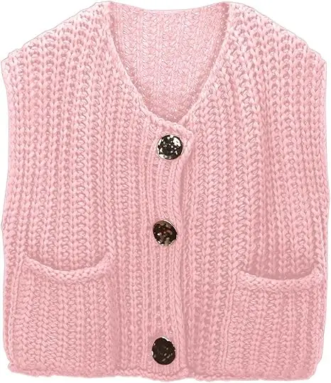 Women's Oversized Sleeveless Cropped Sweater Vest Top Solid Knit