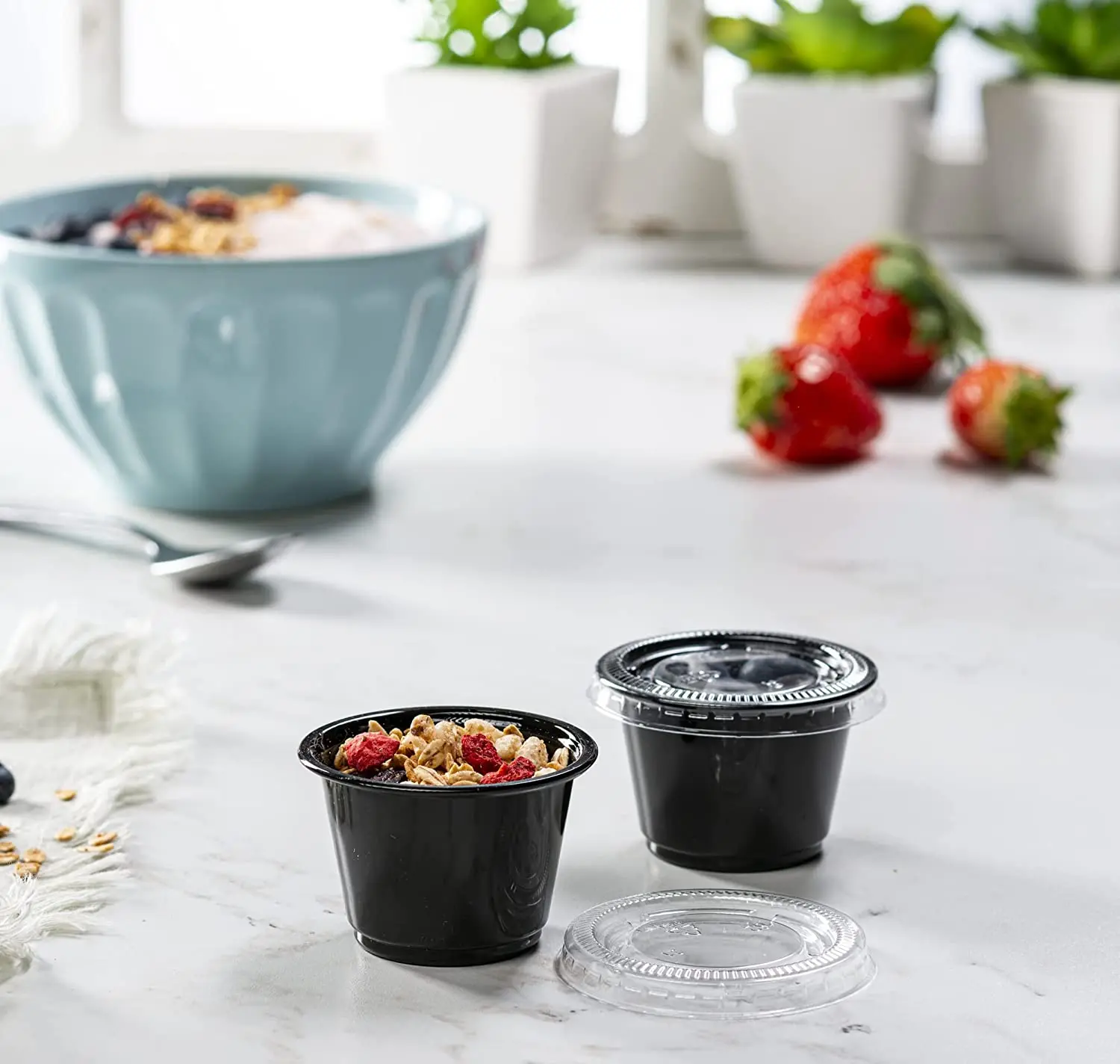 2.5 Oz Black Clear Disposable Plastic Portion Cups With Lids,Sauce Cups