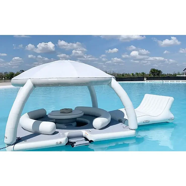 Inflatable Floating Dock Commercial Platform With Tent Roof For Summer 