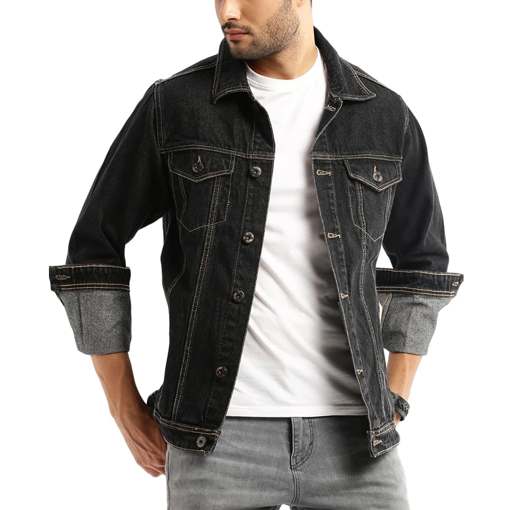 High-Street Men's 100% Cotton Denim Jacket Washable Mens Jean