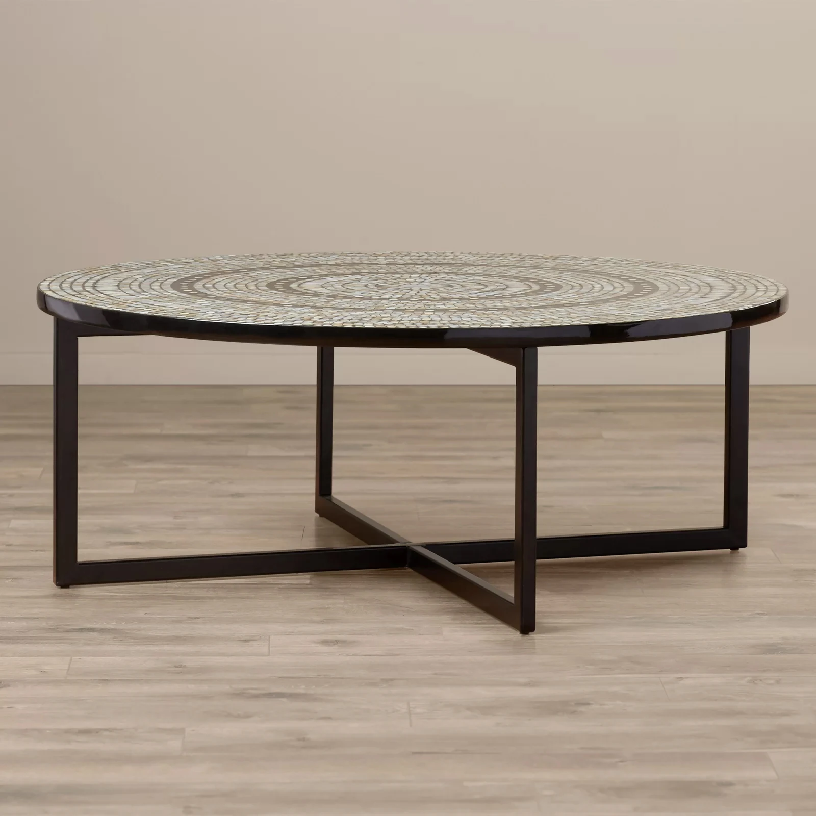 Fancy New Arrival Capiz Shell Coffee Tables  Living Room Furniture Mother of Pearl Inlaid Top and Metal Stand Tables