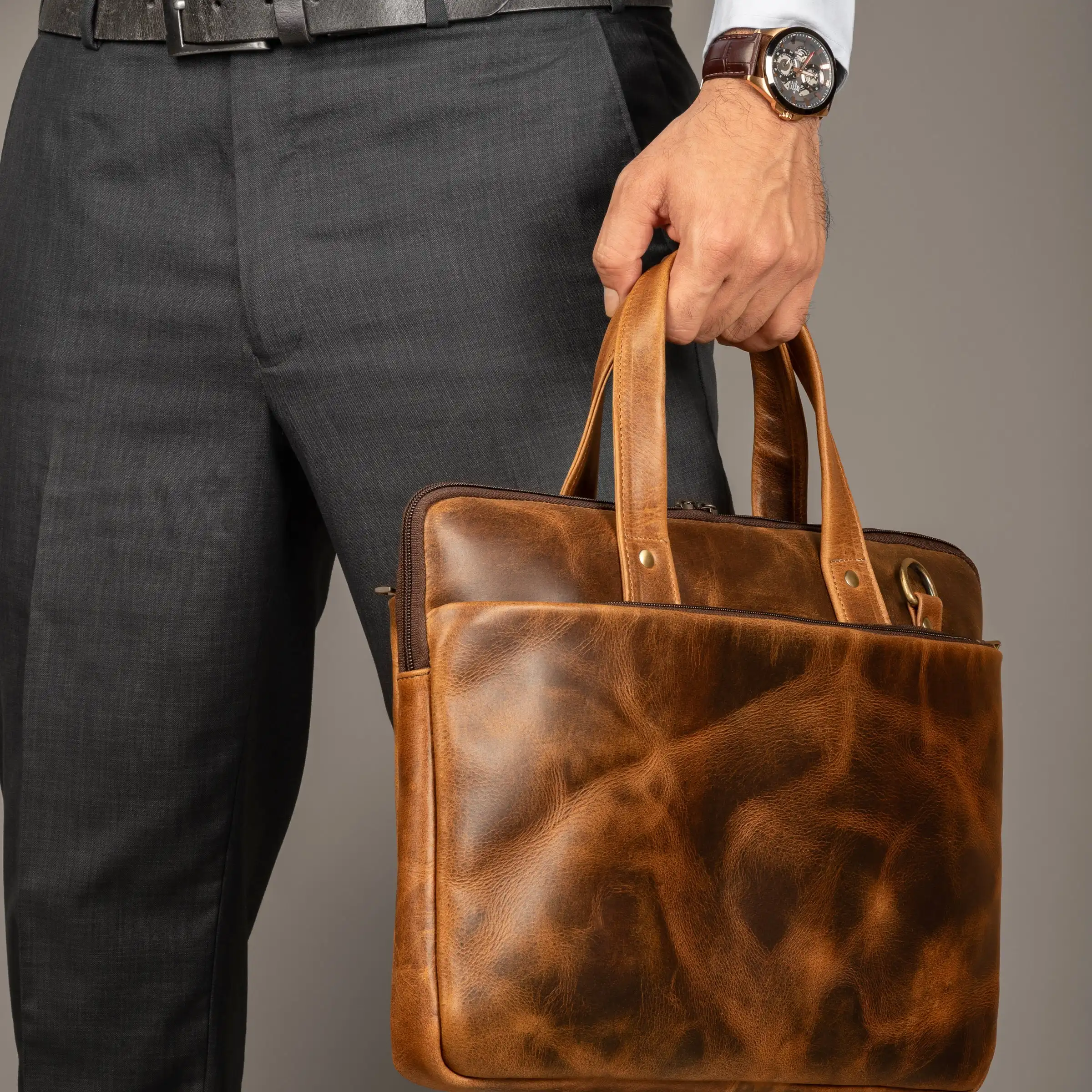 Harbor Modern 16-17 Inch Laptop Briefcase Durable PU Computer Bag with Zipper Closure Soft Pouch for Work