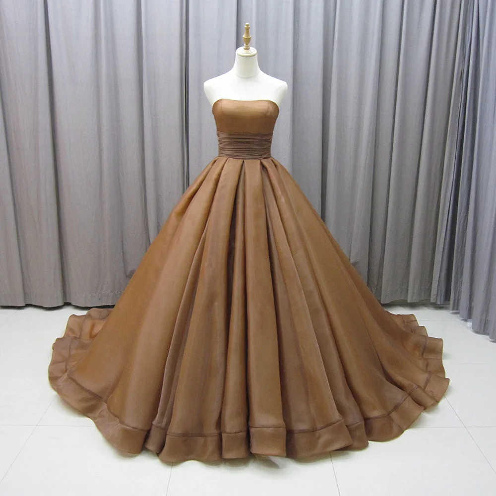 Jancember MZ0006 Boho Strapless Brown Empire Evening Gowns