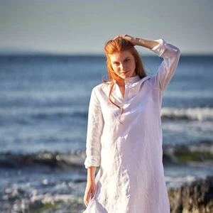 Linen Maxi Dress White Linen Dress Linen Shirt Dress Plus Size Linen Dress Modest Dress Linen Clothing Long Sleeve Dress