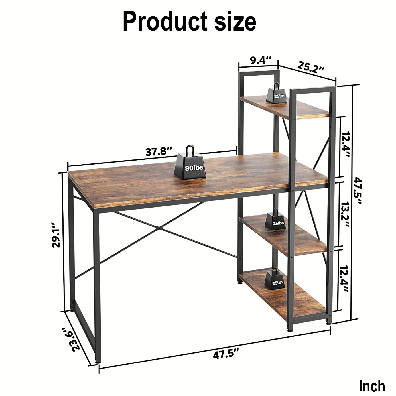 Industrial Modern Office Desk Melamine Surface Dark Brown Surface Style
