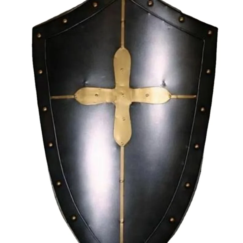 Medieval Knight Black Heater Shield Battle Warrior Crusader Cosplay