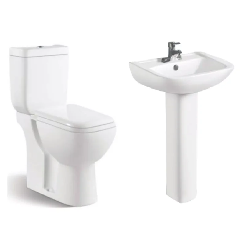 Square Shaped Captiva Two Piece Ceramic WC & Bathroom Sink Set with Dual Flush P-Trap & S-Trap Drainage From Indian Factory