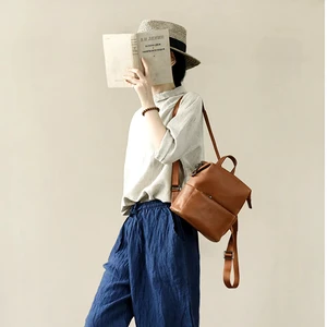 Women's Pure Linen Tops with Long Sleeves Custom Casual Summer Tunic Loose Soft Blouse in Plus Size Woven Weave Method Dress