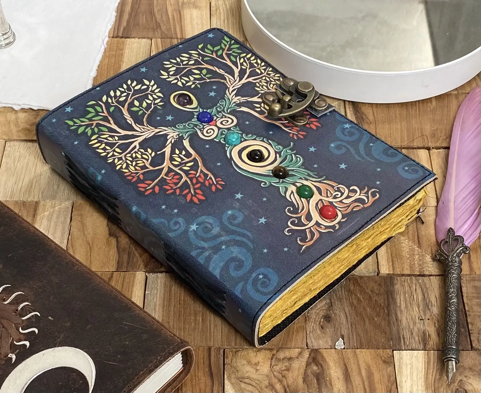 Blank Spell Book Of Shadows Journal With Lock Clasp Vintage Handmade Leather Seven Stone Diary 2626