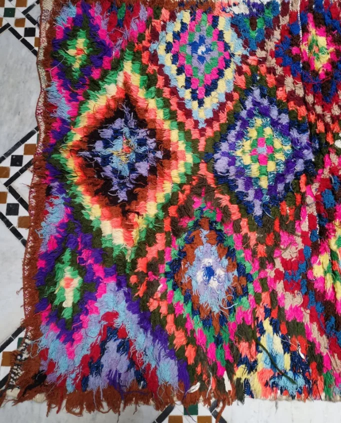 Vintage Moroccan Handmade Berber Boucherouite Rug Authentic Large