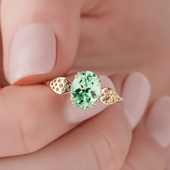 Custom 2022 Fashion Trending Oval Green Tourmaline Cubic Zircon Diamond Women Eternity Wedding 925 Sterling Silver Jewelry Rings