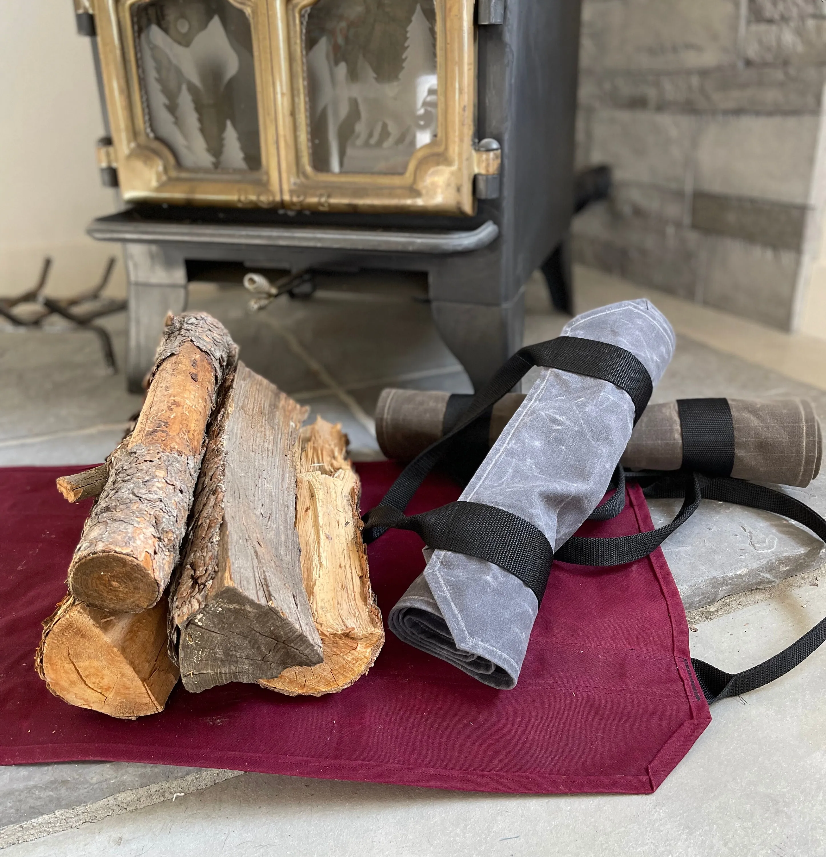 Leather Waxed Canvas Carrier Log Carrier With Leather Handle Firewood Carrier Gathering Bag Cwh