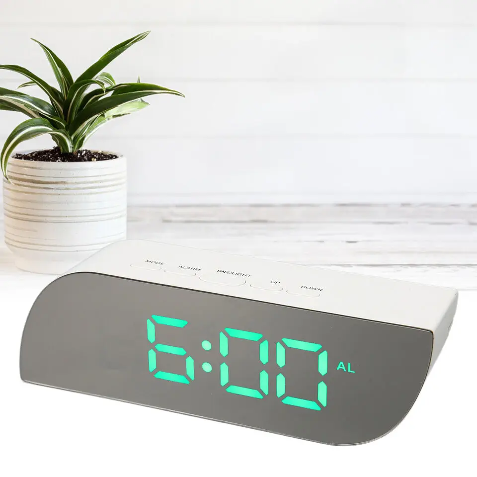 Luxury Multifunctional Wake up Digital Mirror Led Alarm Table Clock With Snooze Temperature Backlight