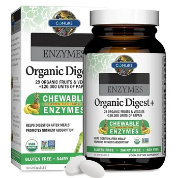 Papaya Bromelain Digestive Enzyme, Lipase - Improves Digestion and Absorption, Tropical Fruit Flavor, 90 Chewable Tablets