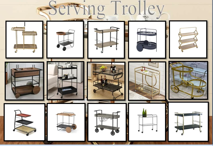Restaurant Food Serving Trolley 3tier Coffee Gold Cart Serving Drink