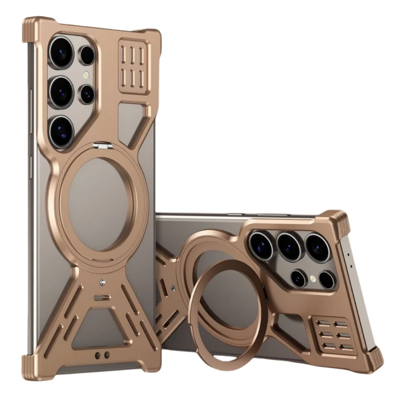 Aluminum Metal Frameless Heat Dissipation Magnetic Phone Case for Samsung S22 S23 S24 S25 Ultra With 360° Stand Shockproof Cover