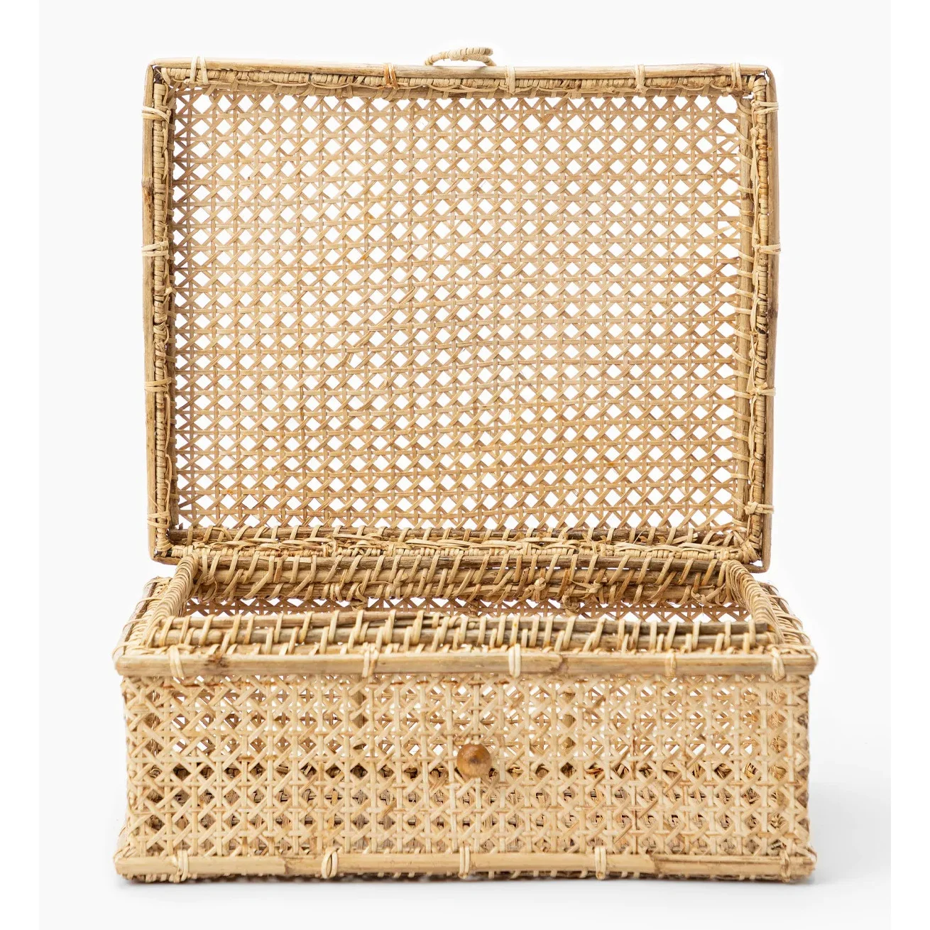 Handcrafted Woven Cane Boxes Rustic Natural Rattan Rectangle Storage