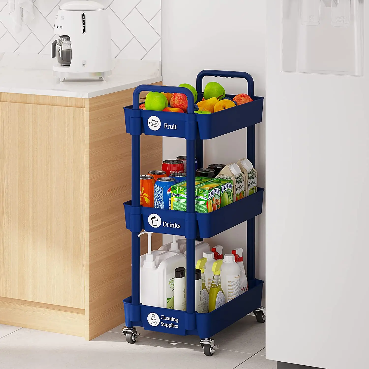 3 Tier Hairdressing Tool Lockable Storage Rack Cart Lightweight Rolling