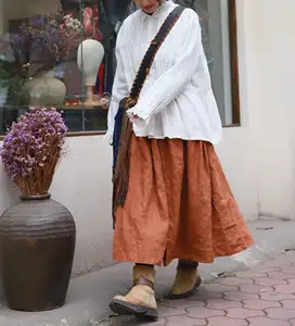 Women Linen Skirt Plus Size Summer Spring Vintage Casual A-line Maxi Skirts Linen Custom Loose Casual Elastic Available Big Size