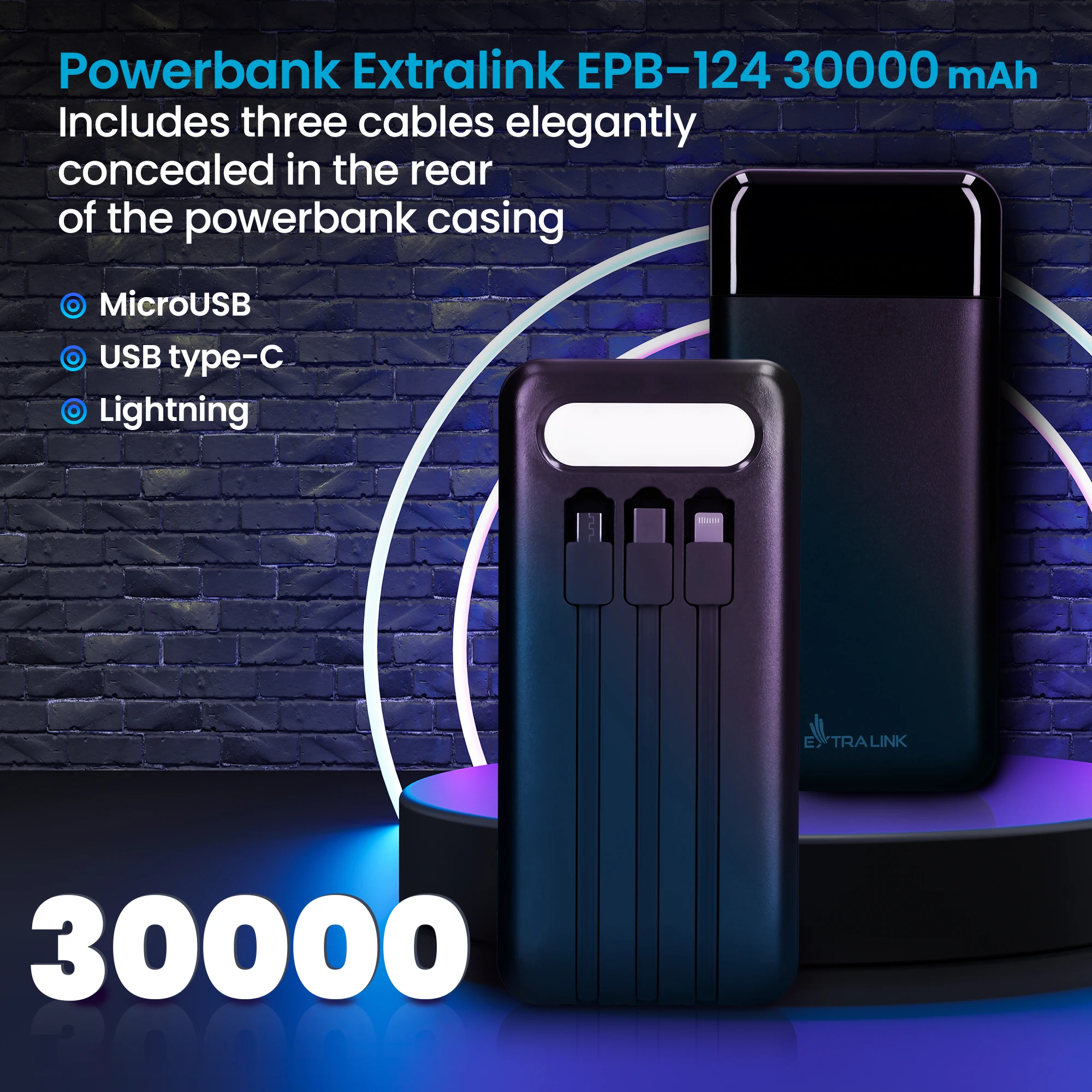 Extralink EPB-124 30000mAh Black, Powerbank