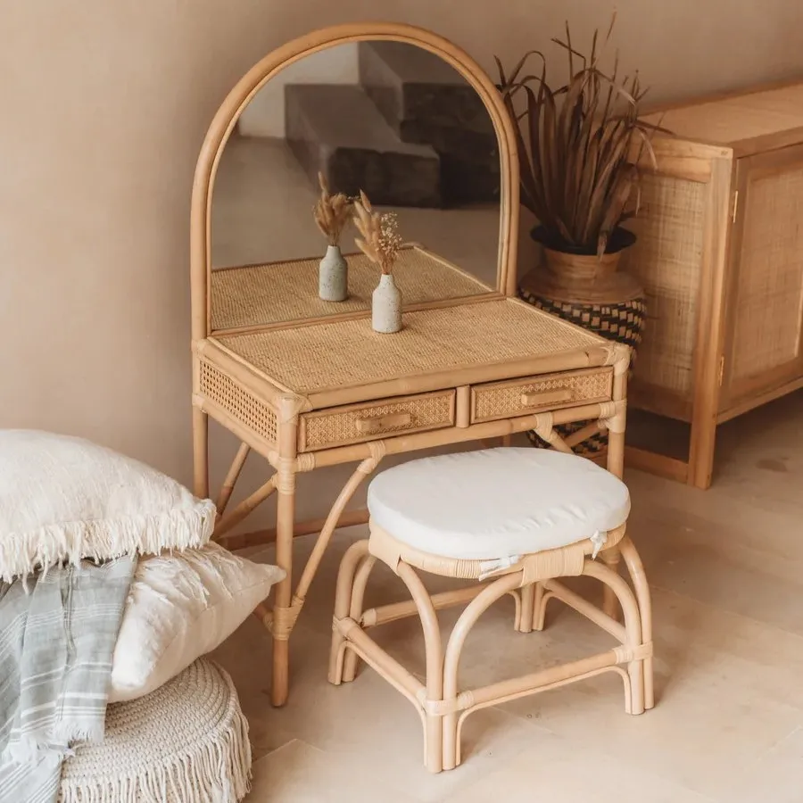 Modern rattan dressing table and stool set with mirror home decor furniture wicker dressing tables