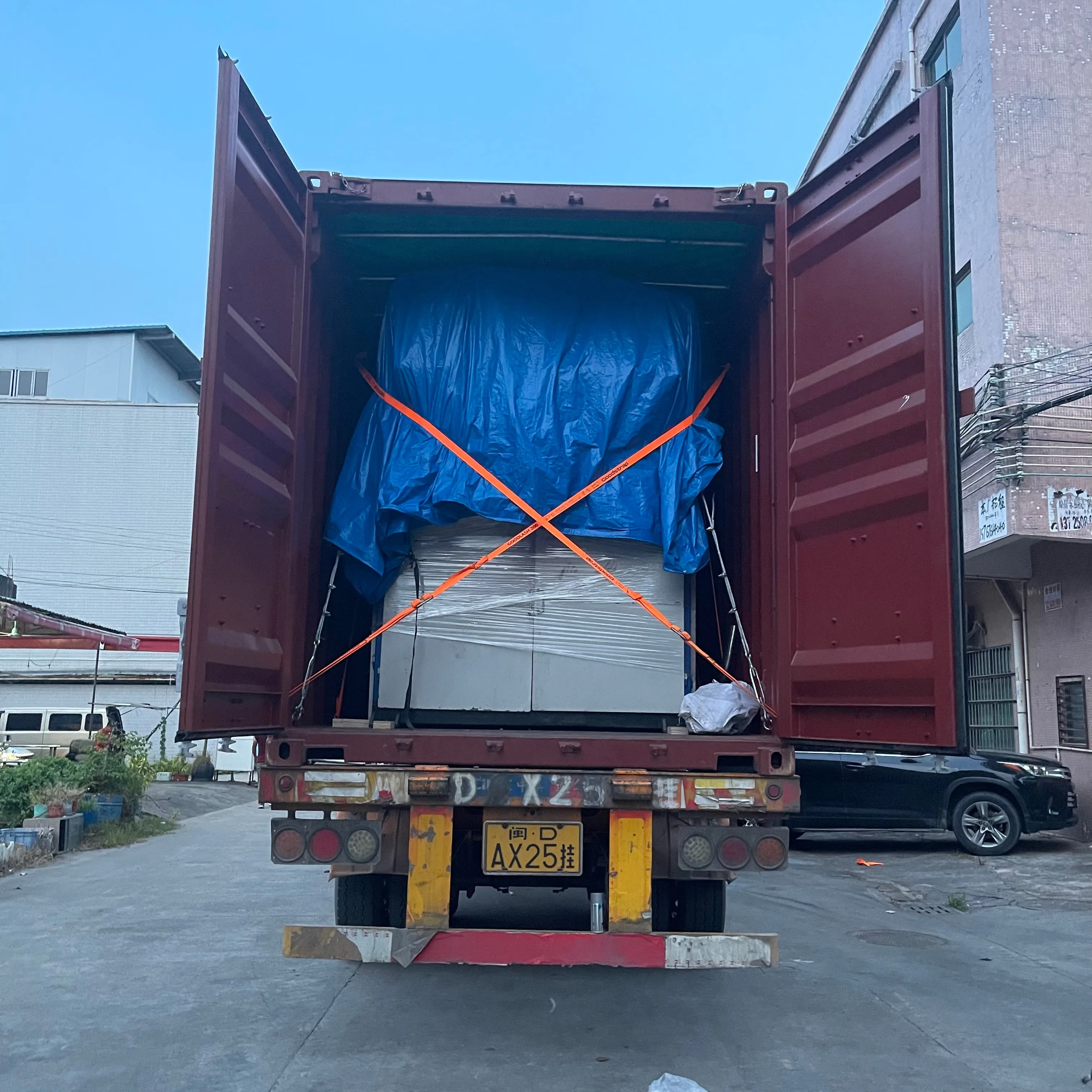 Complete Plastic Cup Production Line Loaded for Shipment: Cup Machine, Packing Machine, Chiller and Molds