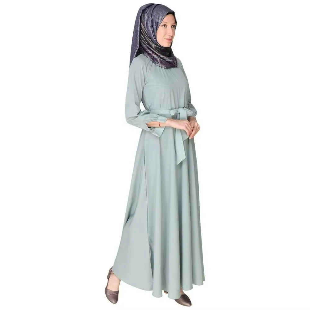 mint green muslimah dress Pastel Long Sleeve Modest Maxi With Waist Tie And Elegant Hijabi Styling Perfect For Muslim Women 40P OFF