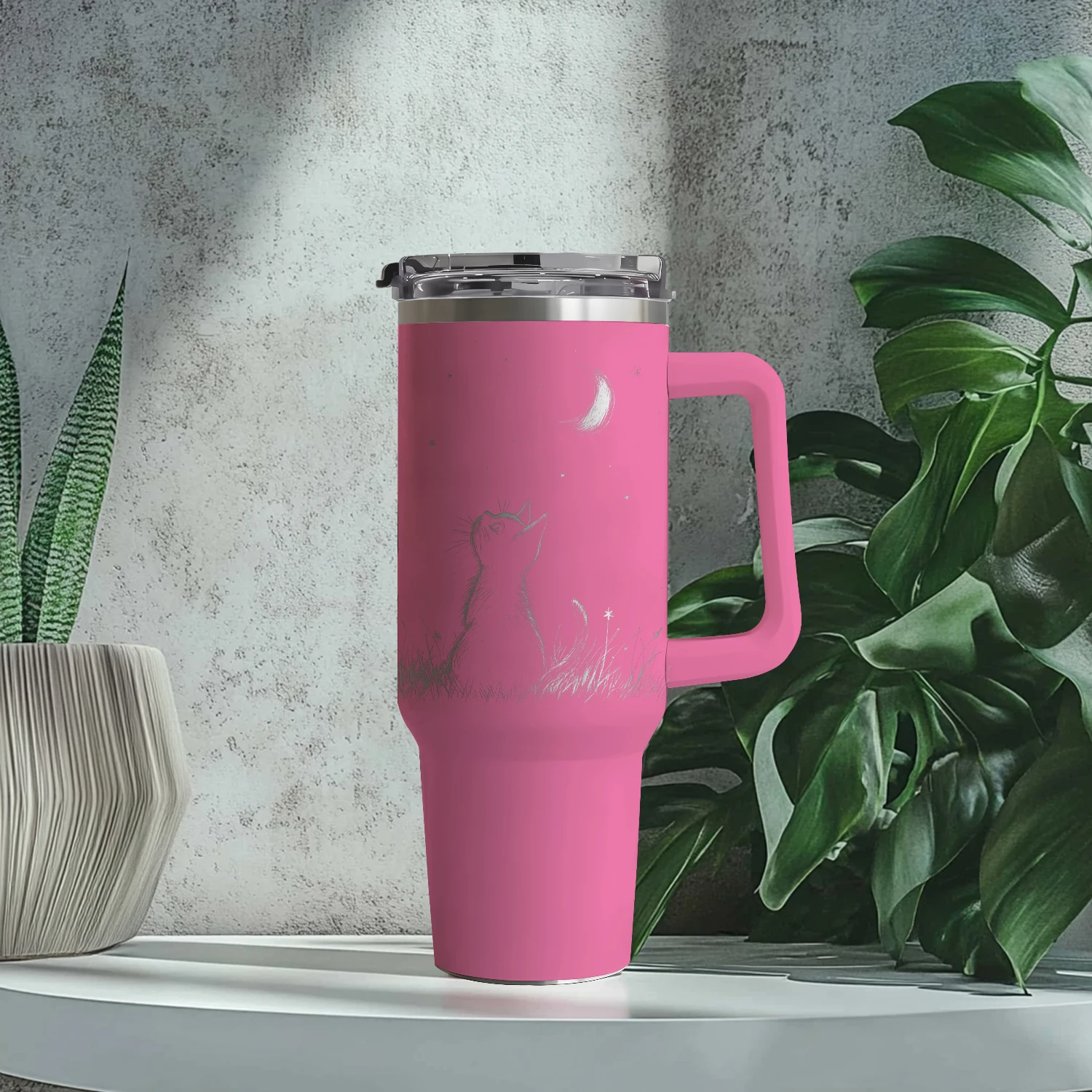 Customisable Stainless Steel Travel Mug With Handle And Lid_voghion.com