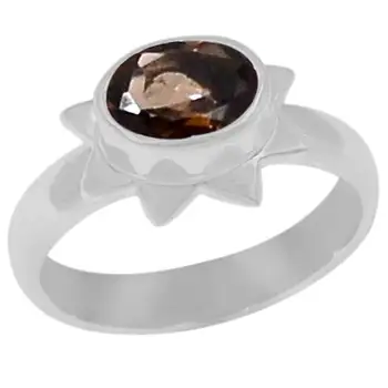 silver rings India, Natural Smokey Quartz Gemstone Ring In Solid Silver, Top Quality Silver Jewelry