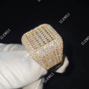 Luxury Custom Championship Ring for Men 925 Sterling Silver Rhodium Plated Channel Set Baguette Moissanite Stones