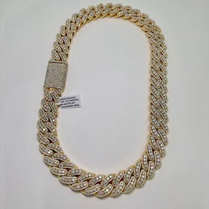 High Quality Customized 20mm Cuban Link Moissanite Diamond Chain 10k Gold Diamond Chain