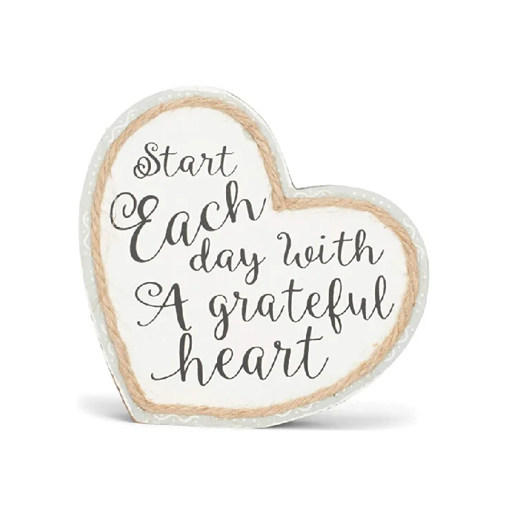 Start Each Day Grateful Heart Shaped Wood Table Top Sign Plaque Buy