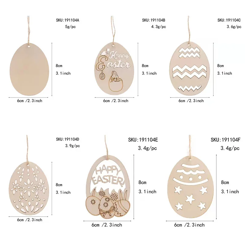 Hand-Painted 3D DIY Wooden Easter Egg Pendants for Home Decoration Children's Engraved Baby Tu Crow for Party Atmosphere