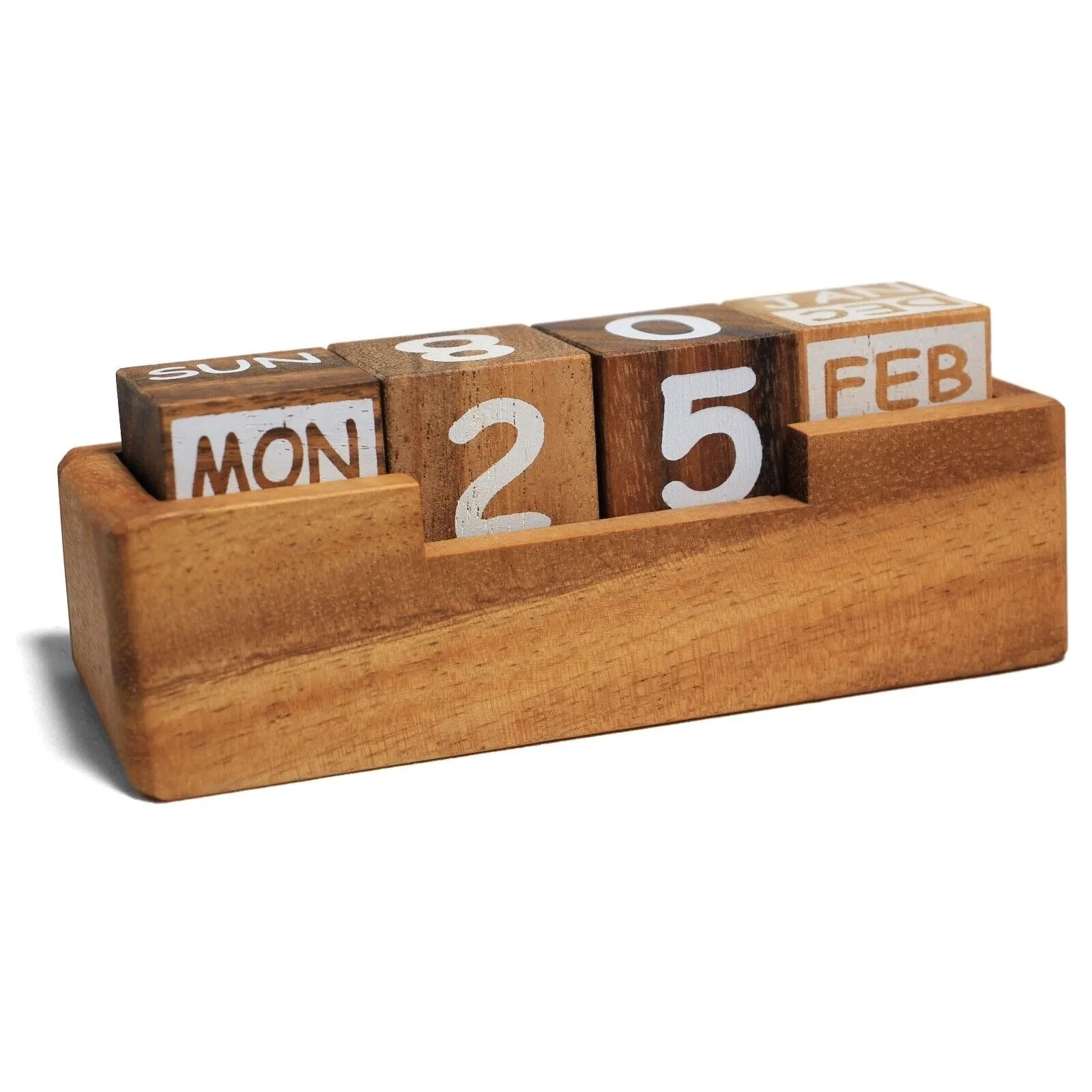 Blokkalender voor op het bureau - Retro kalender, datumweergave | Houten bureaukalender met blokken, decoratie, herbruikbare datumtracker voor