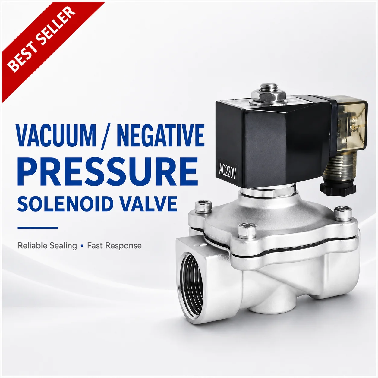 DHK OEM Vacuum Negative Pressure Solenoid Valve 304 Stainless Steel 2 Way Normally Closed Air Gas Valve