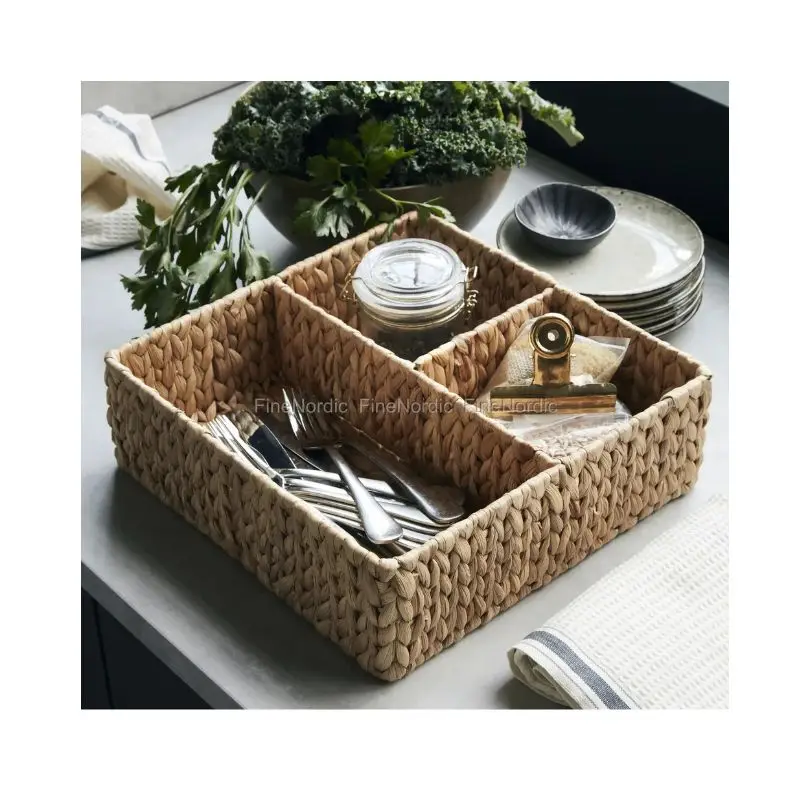 Water Hyacinth Sectional Caddy Handcrafted Cutlery Divider Basket