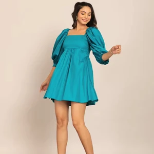 New Trending Summer Maxi Dress for Women Sky Blue Solid Bust Fitted Skater Short Mini Sexy and Casual for Young Girls