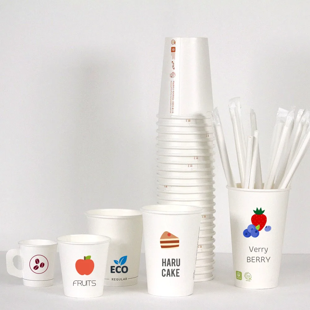Korea Oem Premium Repulpable Disposable Paper Cups Straws Plates Bowls Custom Disposable Paper