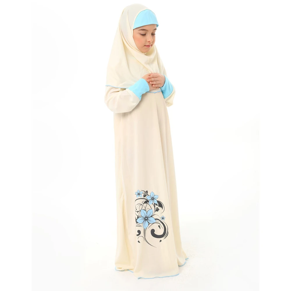 Girls Muslim Prayer Dress Hijab Abaya Ramadan Worship Sets Islamic