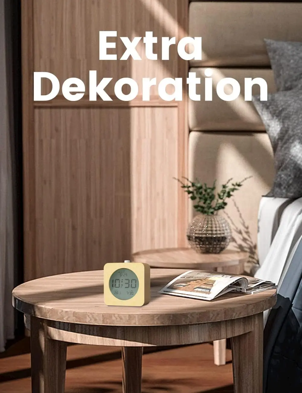 Multi-Function Office Desktop Table Digital LCD Alarm Wooden Clock with Back Light for Home Decoration