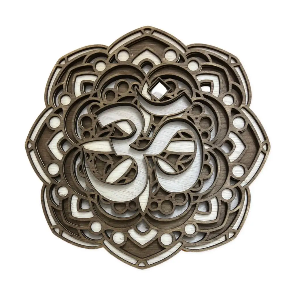 Om Mandala Wooden Wall Decoration Natural Wood Color Wood Wall