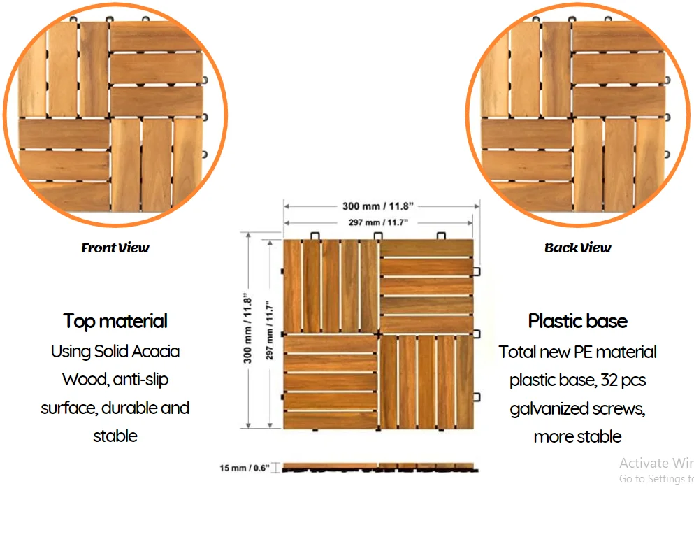 Acacia Wood Interlocking Deck Tiles For Outdoor Patio And Floors