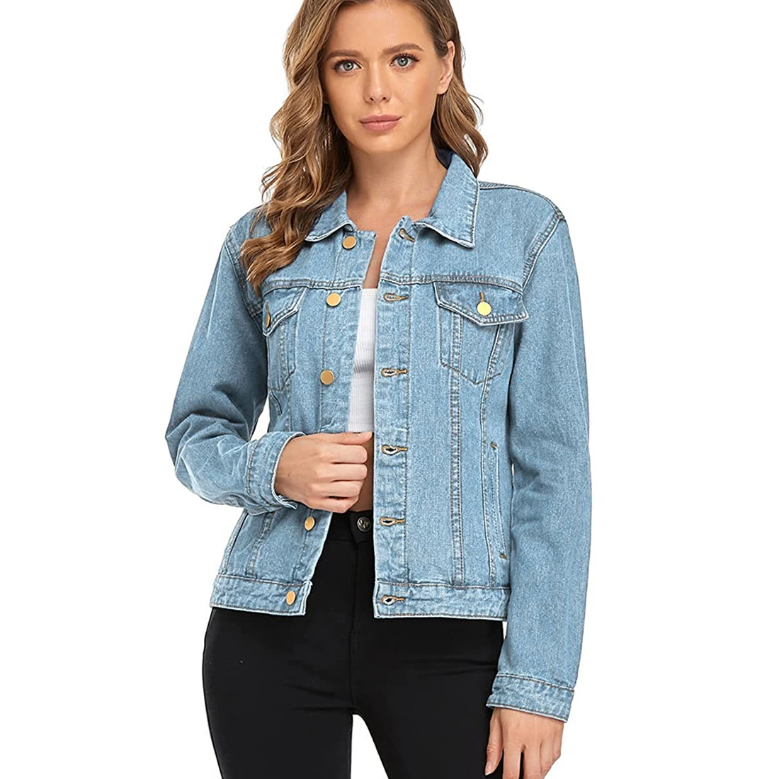 2025 Jean Jackets for Women Fashion Regular Denim Jacket Lightweight Fitted  Jacket with Pockets Fashion Wear